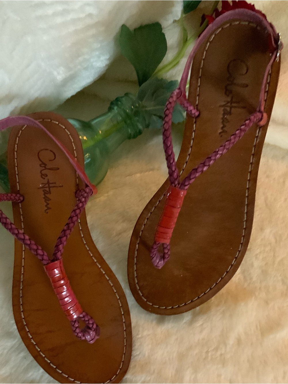 Cole Haan Women's Braided slightly worn Thong Sandals in Purple and Red